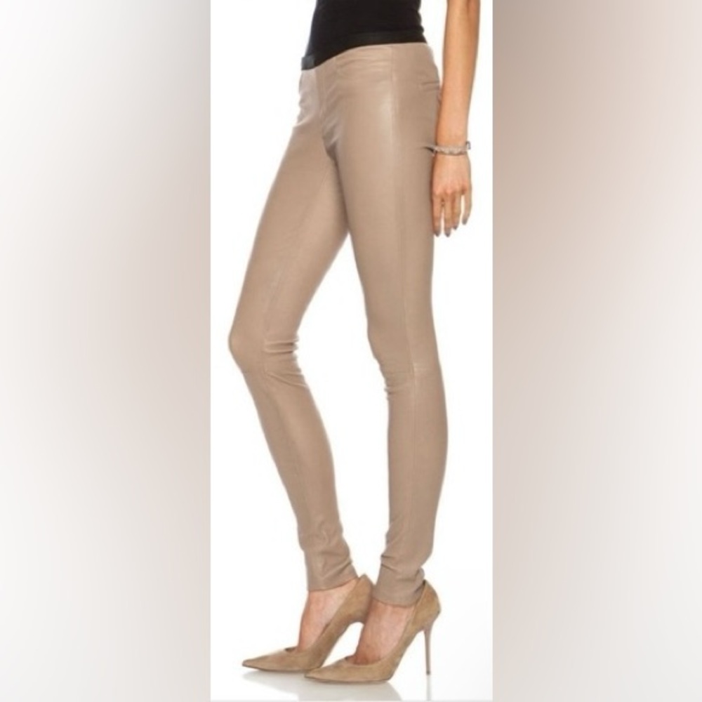 Helmut Lang Lambskin Leather Leggings Moto Seam Taupe Gray Size 2